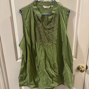 St. John's Bay Women's Olive Green Sleeveless Embellished V-Neck Tunic Top ~ NWT